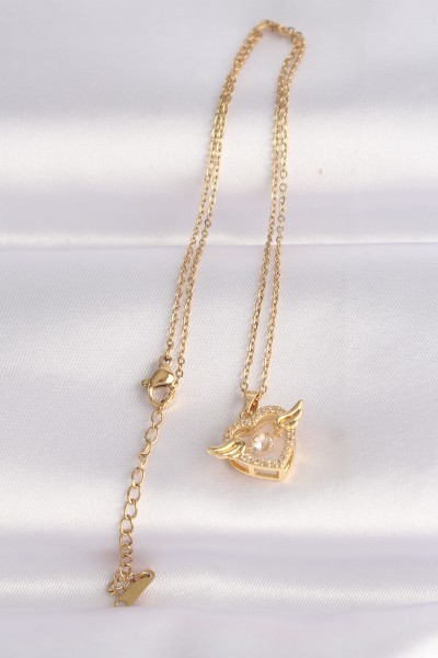 316l çelik Zincir Altın Renk Zirkon Taşlı Kanatlı Kalp Kolye 316l çelik Zincir Altın Renk Zirkon Taşlı Kanatlı Kalp Kolye