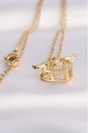 316l çelik Zincir Altın Renk Zirkon Taşlı Kanatlı Kalp Kolye 316l çelik Zincir Altın Renk Zirkon Taşlı Kanatlı Kalp Kolye