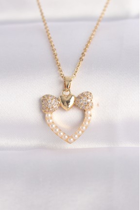 316l çelik Zincir Altın Renk İnci Taş Detay Zirkon Taşlı Kalp Kolye 316l çelik Zincir Altın Renk İnci Taş Detay Zirkon Taşlı Kalp Kolye