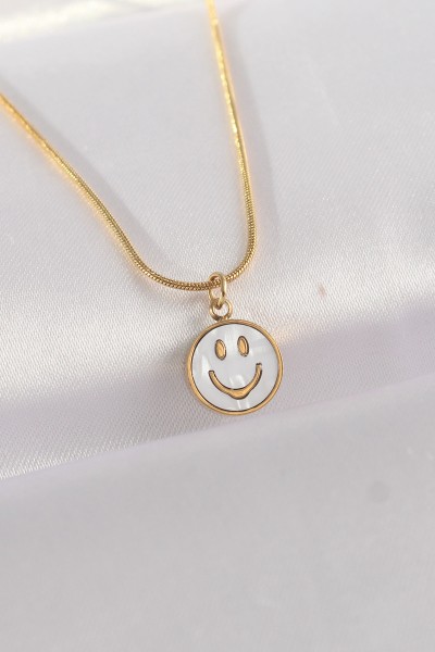 316l çelik Zincir Altın Renk Mermer Desenli Minimal Smile Kolye