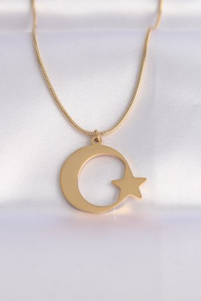316l çelik Zincir Gold Renk Ay Yıldız Unisex Kolye 316l çelik Zincir Gold Renk Ay Yıldız Unisex Kolye