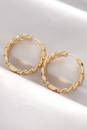 Pirinç Gold Renk Zincir Model Halka Küpe Pirinç Gold Renk Zincir Model Halka Küpe