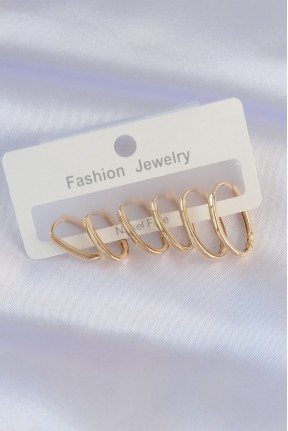 Pirinç Gold Renk İnce Oval Küpe Seti