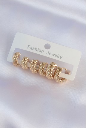 Pirinç Gold Renk Minimal Tırtıklı Küpe Seti Pirinç Gold Renk Minimal Tırtıklı Küpe Seti