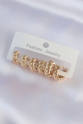 Pirinç Gold Renk Minimal Tırtıklı Küpe Seti Pirinç Gold Renk Minimal Tırtıklı Küpe Seti