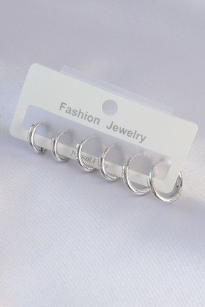 Pirinç Gümüş Renk Oval Küpe Seti Pirinç Gümüş Renk Oval Küpe Seti