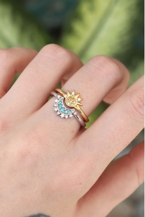 Pirinç Zirkon Taşlı 2li Ayarlanabilir Arkadaş Yüzüğü