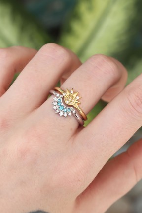 Pirinç Zirkon Taşlı 2li Ayarlanabilir Arkadaş Yüzüğü