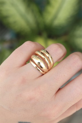 Pirinç Gold Renk Ayarlanabilir Tırtıklı Bombe Yüzük Pirinç Gold Renk Ayarlanabilir Tırtıklı Bombe Yüzük