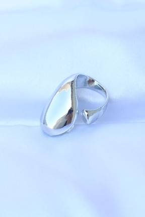 Pirinç Gümüş Renk Ayarlanabilir İri Bombeli Yüzük