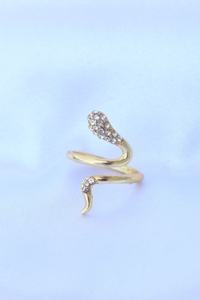 Pirinç Gold Renk Ayarlanabilir Zirkon Taşlı Yılan Yüzük Pirinç Gold Renk Ayarlanabilir Zirkon Taşlı Yılan Yüzük