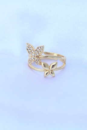 Pirinç Gold Renk Ayarlanabilir Zirkon Taşlı Kelebek Yüzük Pirinç Gold Renk Ayarlanabilir Zirkon Taşlı Kelebek Yüzük
