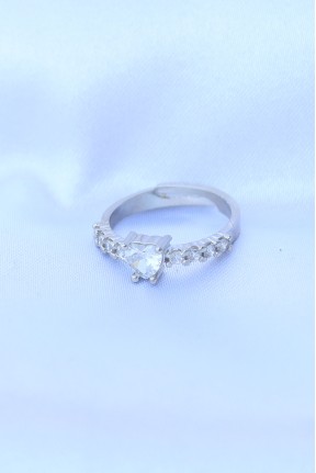 Pirinç Gümüş Renk Ayarlanabilir Zirkon Taşlı Minimal Kalp Yüzük Pirinç Gümüş Renk Ayarlanabilir Zirkon Taşlı Minimal Kalp Yüzük