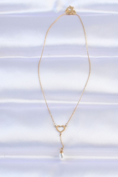 316l çelik Zincir Gold Renk İnci Taş Detay Kalp Kolye 316l çelik Zincir Gold Renk İnci Taş Detay Kalp Kolye