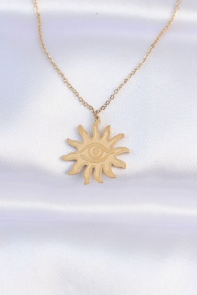 316l çelik Zincir Gold Renk Göz Güneşi Tasarımlı Kolye 316l çelik Zincir Gold Renk Göz Güneşi Tasarımlı Kolye