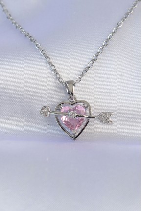 316l çelik Zincir Gümüş Renk Pembe Zirkon Taşlı Eros Kolye 316l çelik Zincir Gümüş Renk Pembe Zirkon Taşlı Eros Kolye