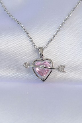 316l çelik Zincir Gümüş Renk Pembe Zirkon Taşlı Eros Kolye 316l çelik Zincir Gümüş Renk Pembe Zirkon Taşlı Eros Kolye