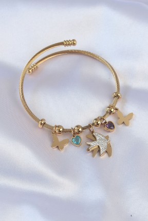 316l çelik Gold Renk Zirkon Taşlı Minimal Kalp Detay Kelebek Charm Bileklik 316l çelik Gold Renk Zirkon Taşlı Minimal Kalp Detay Kelebek Charm Bileklik