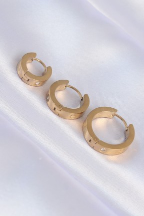 316l çelik Gold Renk Zirkon Taşlı Model 3lü Halka Küpe 316l çelik Gold Renk Zirkon Taşlı Model 3lü Halka Küpe