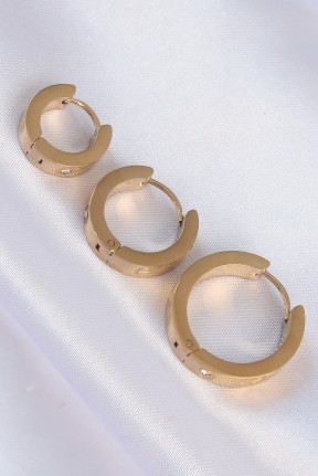 316l çelik Gold Renk Zirkon Taşlı Model 3lü Halka Küpe 316l çelik Gold Renk Zirkon Taşlı Model 3lü Halka Küpe
