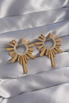 316l çelik Gold Renk Zirkon Taşlı Güneş Figürlü Küpe 316l çelik Gold Renk Zirkon Taşlı Güneş Figürlü Küpe