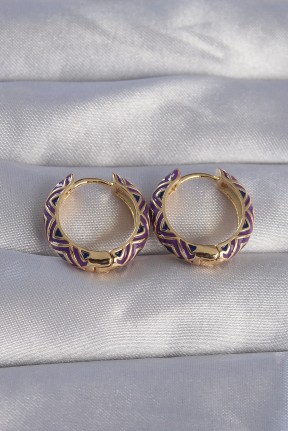 Pirinç Gold Renk Mor Etnik Desenli Halka Küpe Pirinç Gold Renk Mor Etnik Desenli Halka Küpe