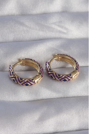 Pirinç Gold Renk Mor Etnik Desenli Halka Küpe Pirinç Gold Renk Mor Etnik Desenli Halka Küpe