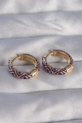 Pirinç Gold Renk Mor Etnik Desenli Halka Küpe Pirinç Gold Renk Mor Etnik Desenli Halka Küpe
