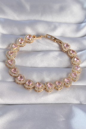 Vip Seri Pirinç Gold Renk Pembe Zirkon Taşlı Kalp Tasarımlı Bileklik Vip Seri Pirinç Gold Renk Pembe Zirkon Taşlı Kalp Tasarımlı Bileklik