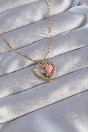 316l çelik Zincirli Gold Renk Zirkon Taşlı Kalp İçinde Pembe Gül Tasarımlı Kolye 316l çelik Zincirli Gold Renk Zirkon Taşlı Kalp İçinde Pembe Gül Tasarımlı Kolye