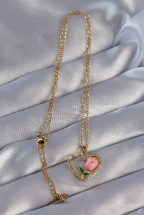 316l çelik Zincirli Gold Renk Zirkon Taşlı Kalp İçinde Pembe Gül Tasarımlı Kolye 316l çelik Zincirli Gold Renk Zirkon Taşlı Kalp İçinde Pembe Gül Tasarımlı Kolye