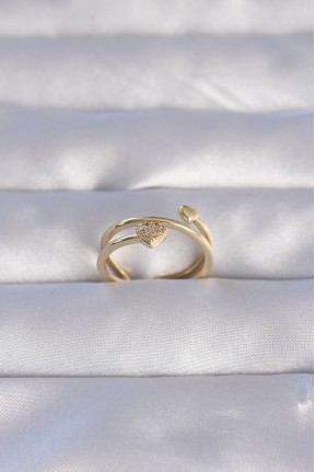 Pirinç Gold Renk Zirkon Taşlı Kalpli Model Ayarlanabilir Yüzük Pirinç Gold Renk Zirkon Taşlı Kalpli Model Ayarlanabilir Yüzük