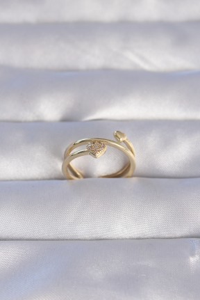 Pirinç Gold Renk Zirkon Taşlı Kalpli Model Ayarlanabilir Yüzük Pirinç Gold Renk Zirkon Taşlı Kalpli Model Ayarlanabilir Yüzük