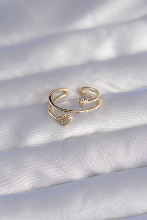 Pirinç Gold Renk Zirkon Taşlı Kalpli Model Ayarlanabilir Yüzük Pirinç Gold Renk Zirkon Taşlı Kalpli Model Ayarlanabilir Yüzük