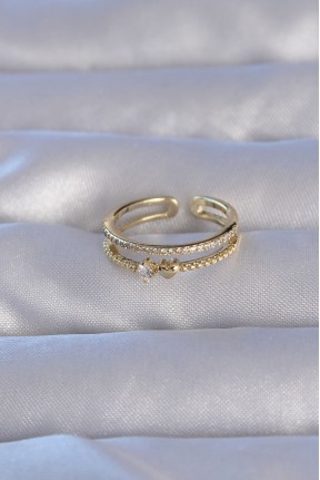 Pirinç Gold Renk Zirkon Taşlı Kalpli Su Yolu Model Ayarlanabilir Yüzük Pirinç Gold Renk Zirkon Taşlı Kalpli Su Yolu Model Ayarlanabilir Yüzük