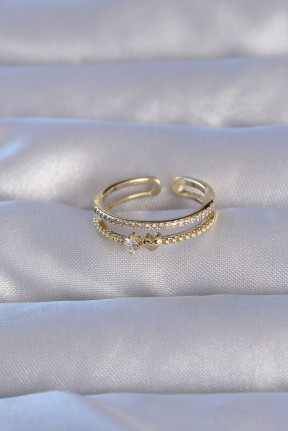 Pirinç Gold Renk Zirkon Taşlı Kalpli Su Yolu Model Ayarlanabilir Yüzük Pirinç Gold Renk Zirkon Taşlı Kalpli Su Yolu Model Ayarlanabilir Yüzük