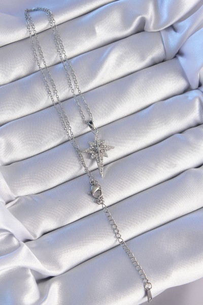 316l çelik Gümüş Renk Zirkon Taşlı Kutup Yıldızı Model Kolye