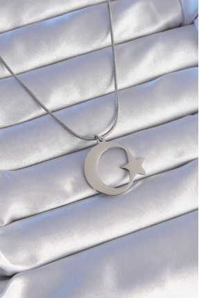 316l çelik Gümüş Renk Ay Yıldız Model Unisex Kolye