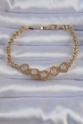 Pirinç Gold Renk İçi Zirkon Taşlı Kalp Figürlü Bileklik Pirinç Gold Renk İçi Zirkon Taşlı Kalp Figürlü Bileklik