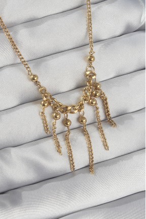 316l çelik Zincir Gold Renk Topçuk Detay Sallantılı Zincir Kolye 316l çelik Zincir Gold Renk Topçuk Detay Sallantılı Zincir Kolye