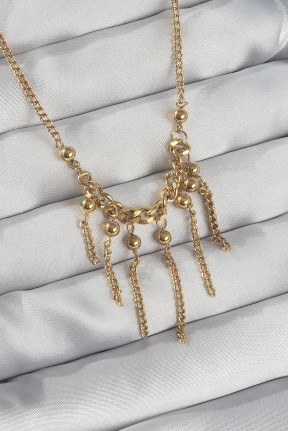 316l çelik Zincir Gold Renk Topçuk Detay Sallantılı Zincir Kolye 316l çelik Zincir Gold Renk Topçuk Detay Sallantılı Zincir Kolye