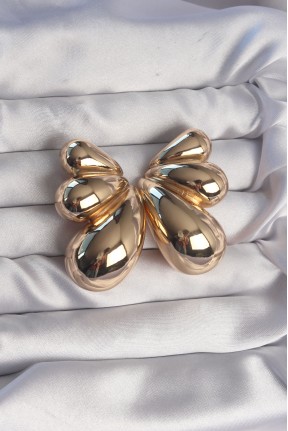 Pirinç Gold Renk İri Bombeli Kelebek Küpe