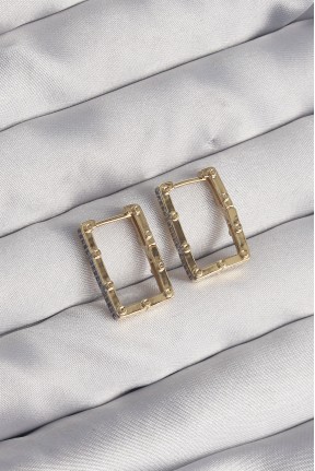 Pirinç Gold Renk Zirkon Taşlı Dikdörtgen Model Seranay Küpe Pirinç Gold Renk Zirkon Taşlı Dikdörtgen Model Seranay Küpe