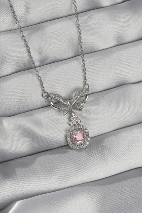 316l çelik Gümüş Renk Fiyonk Detay Pembe Zirkon Taşlı Tektaş Kolye 316l çelik Gümüş Renk Fiyonk Detay Pembe Zirkon Taşlı Tektaş Kolye