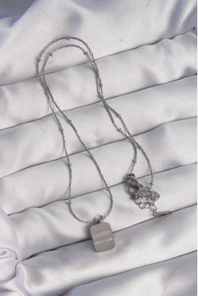 316l çelik Gümüş Renk Kare Charm Model Kolye