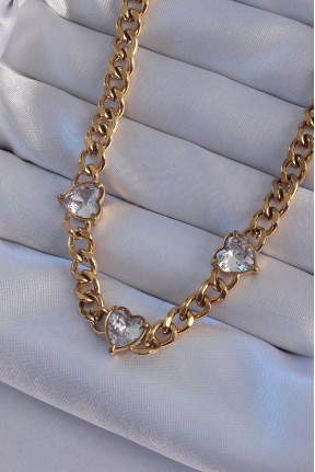 316l çelik Gold Renk Zirkon Taşlı Kalp Model Zincir Kolye