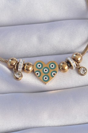 316l çelik Gold Renk Zirkon Taşlı Nazarlı Kalp Tasarımlı Bileklik 316l çelik Gold Renk Zirkon Taşlı Nazarlı Kalp Tasarımlı Bileklik