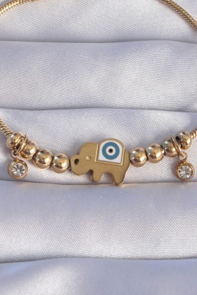 316l çelik Gold Renk Zirkon Taşlı Nazarlı Fil Tasarımlı Bileklik 316l çelik Gold Renk Zirkon Taşlı Nazarlı Fil Tasarımlı Bileklik