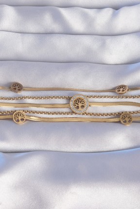 316l çelik Gold Renk İtalyan Zincir Detaylı Zirkon Taşlı Yaşam Ağacı Tasarımlı çoklu Bileklik 316l çelik Gold Renk İtalyan Zincir Detaylı Zirkon Taşlı Yaşam Ağacı Tasarımlı çoklu Bileklik
