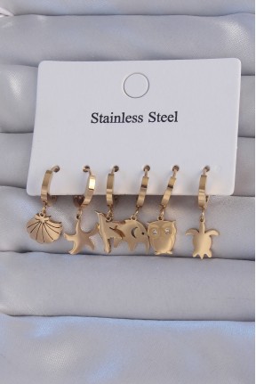 316l çelik Gold Renk Zirkon Taşlı Hayvan Figürlü Deniz Yıldızı Model Halka Küpe Seti 316l çelik Gold Renk Zirkon Taşlı Hayvan Figürlü Deniz Yıldızı Model Halka Küpe Seti